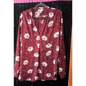 LOFT Outlet Women’s Small Burgundy Floral Long Sleeve Blouse